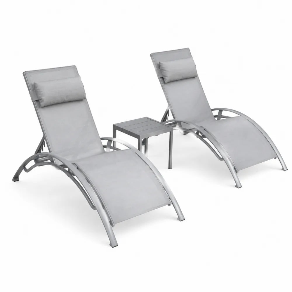 Chaises Longues en Aluminium avec Table Gris