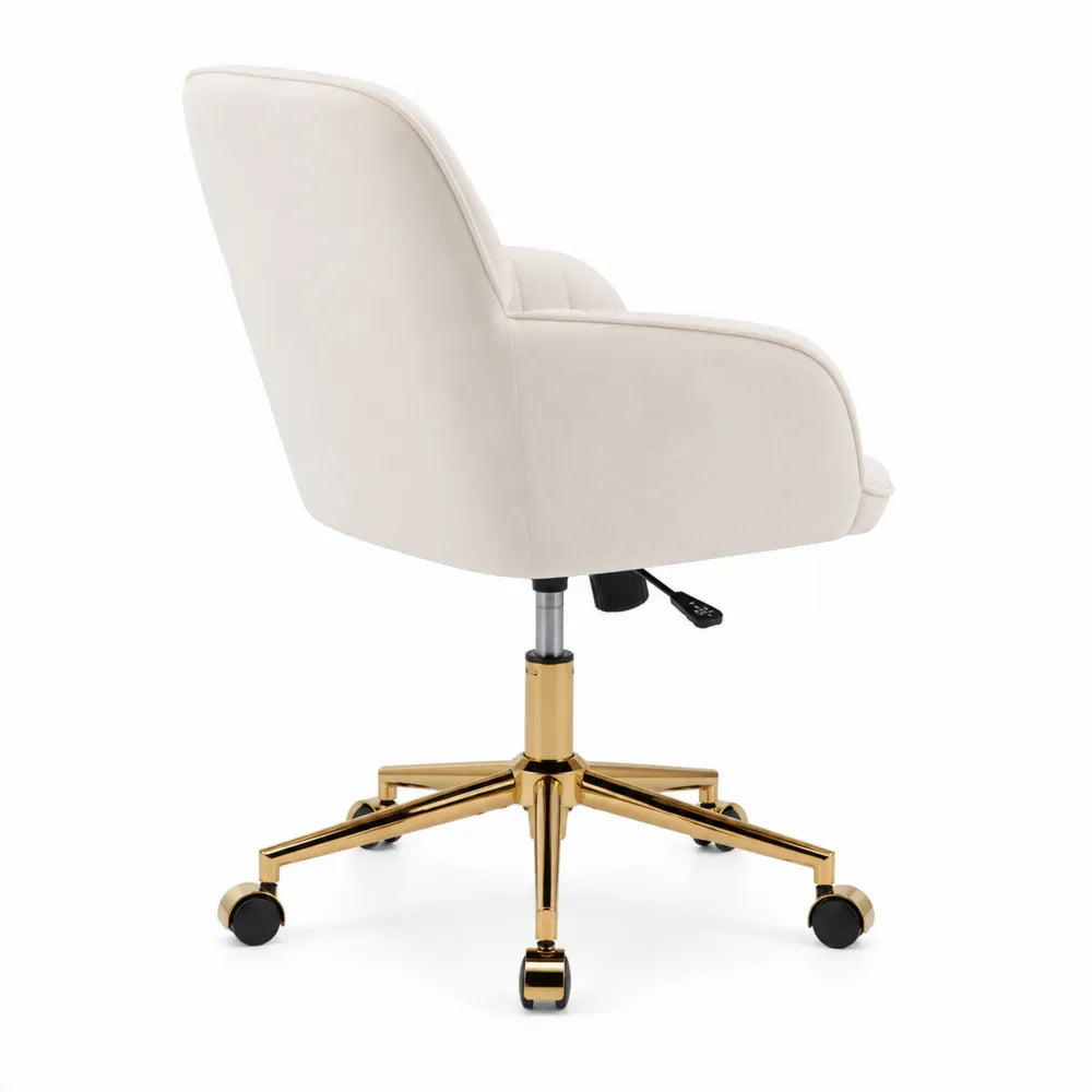 Chaise de bureau en velours crème avec base en métal doré