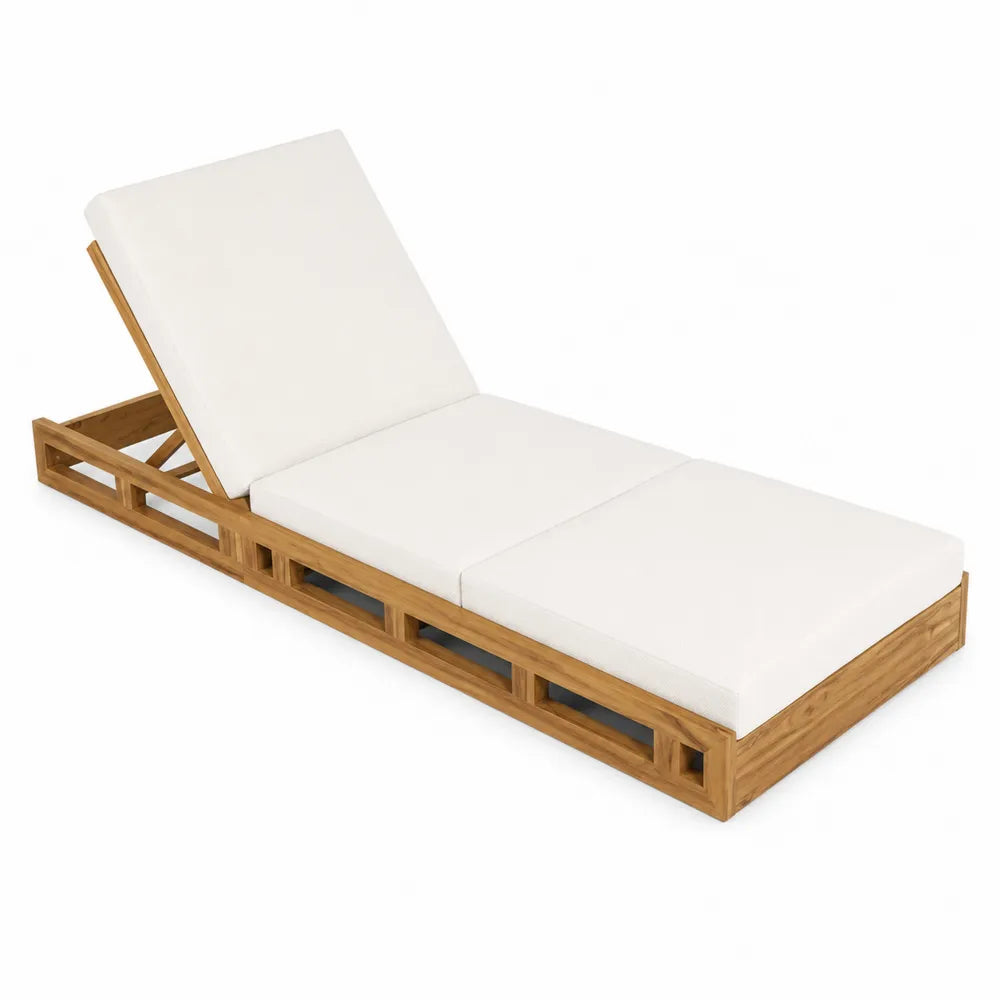Chaise longue en bois avec coussins en polyester blanc