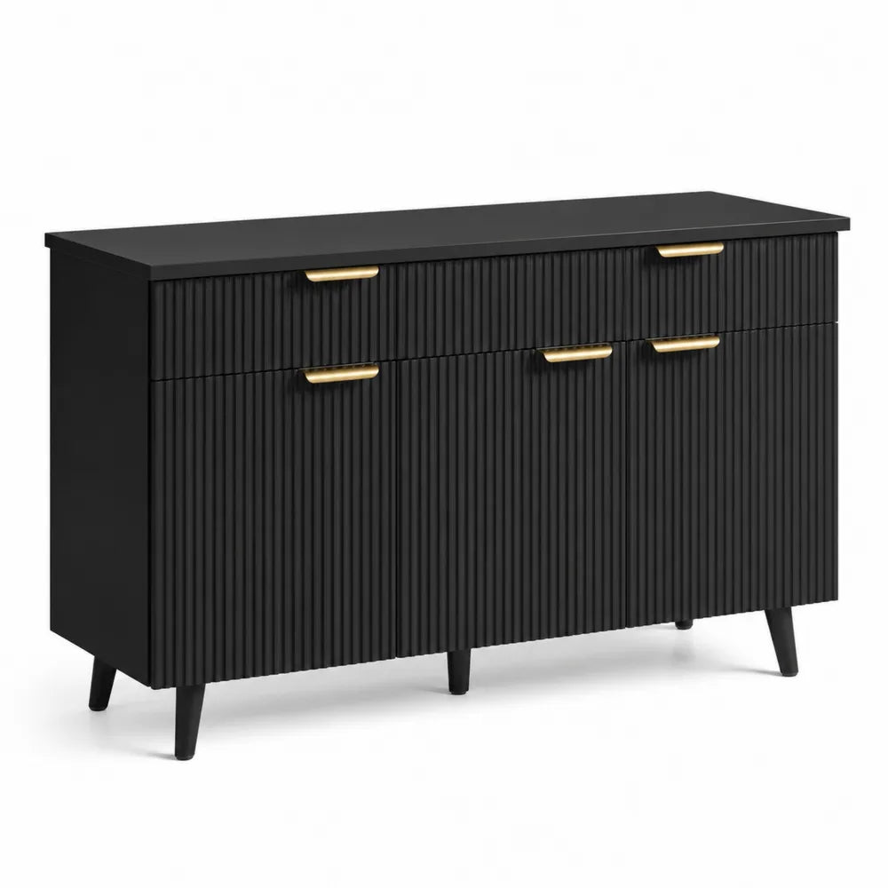 Buffet noir en MDF avec portes et tiroirs 120x40x80 cm