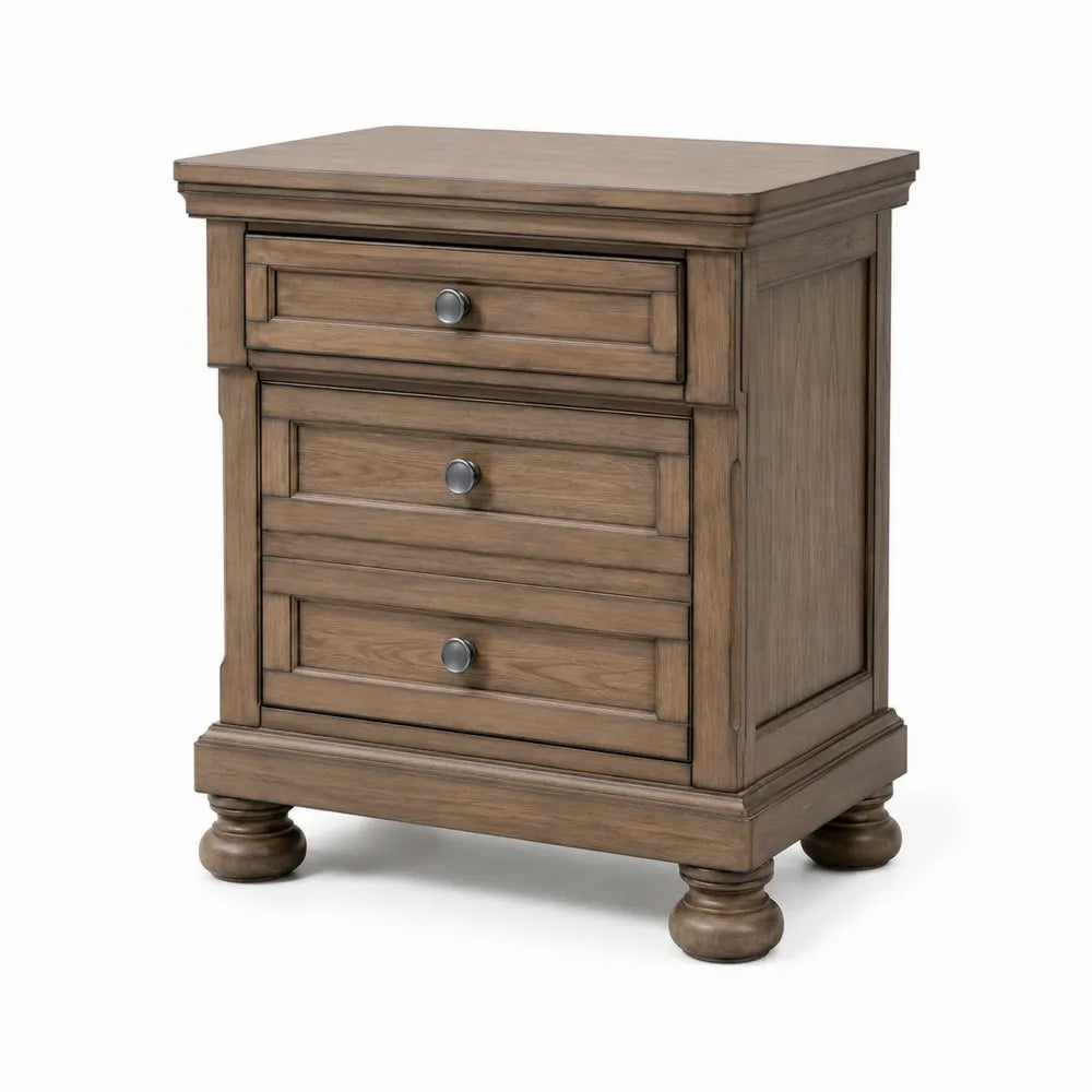 Table de chevet en bois avec 3 tiroirs en chêne