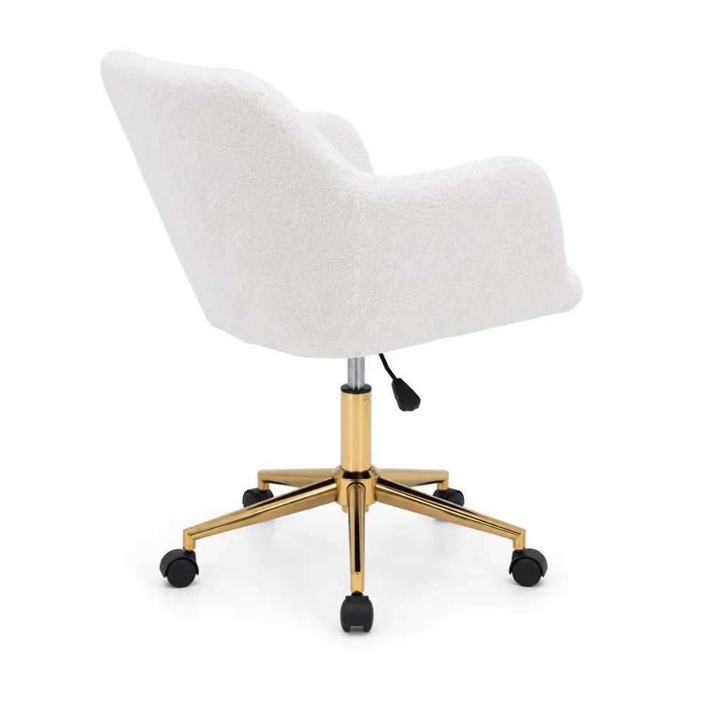 Chaise de Bureau en Polyester Blanc avec Base en Métal Doré Réglable