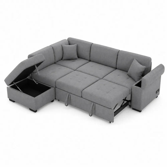 Canapé d'angle en tissu avec rangement Gris 250x150 cm