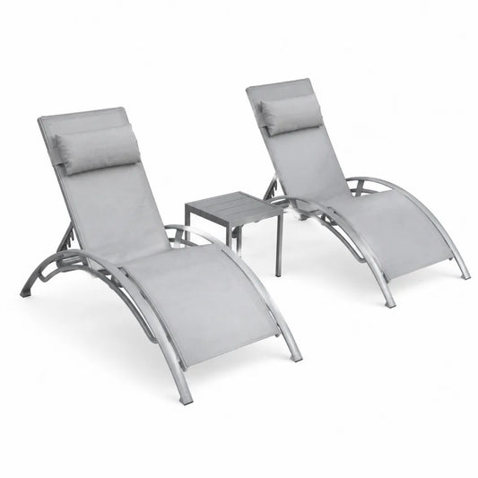 Chaises Longues en Aluminium avec Table Gris