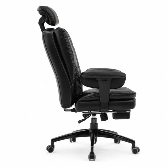 Chaise de bureau en cuir synthétique noir avec appuie-tête réglable