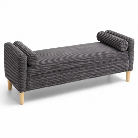 Banc en velours côtelé gris avec pieds en bois massif