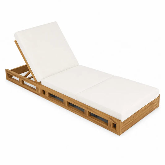 Chaise longue en bois avec coussins en polyester blanc