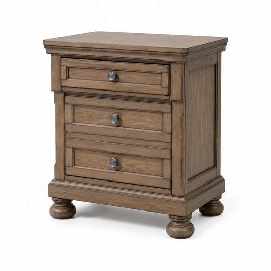 Table de chevet en bois avec 3 tiroirs en chêne