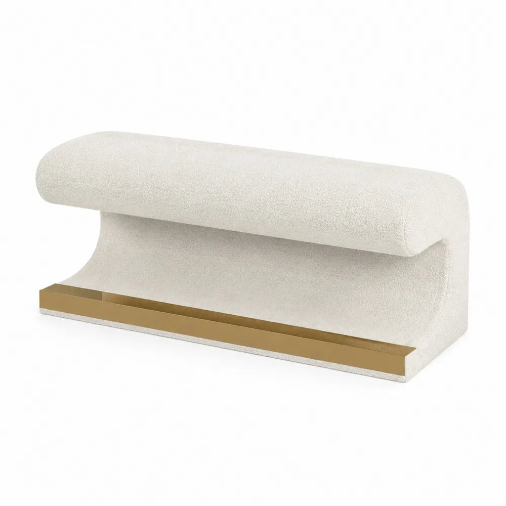 Banc en polyester blanc avec base en acier doré 150 cm