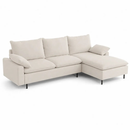 Canapé d'angle en tissu avec méridienne droite, 280 cm, Beige