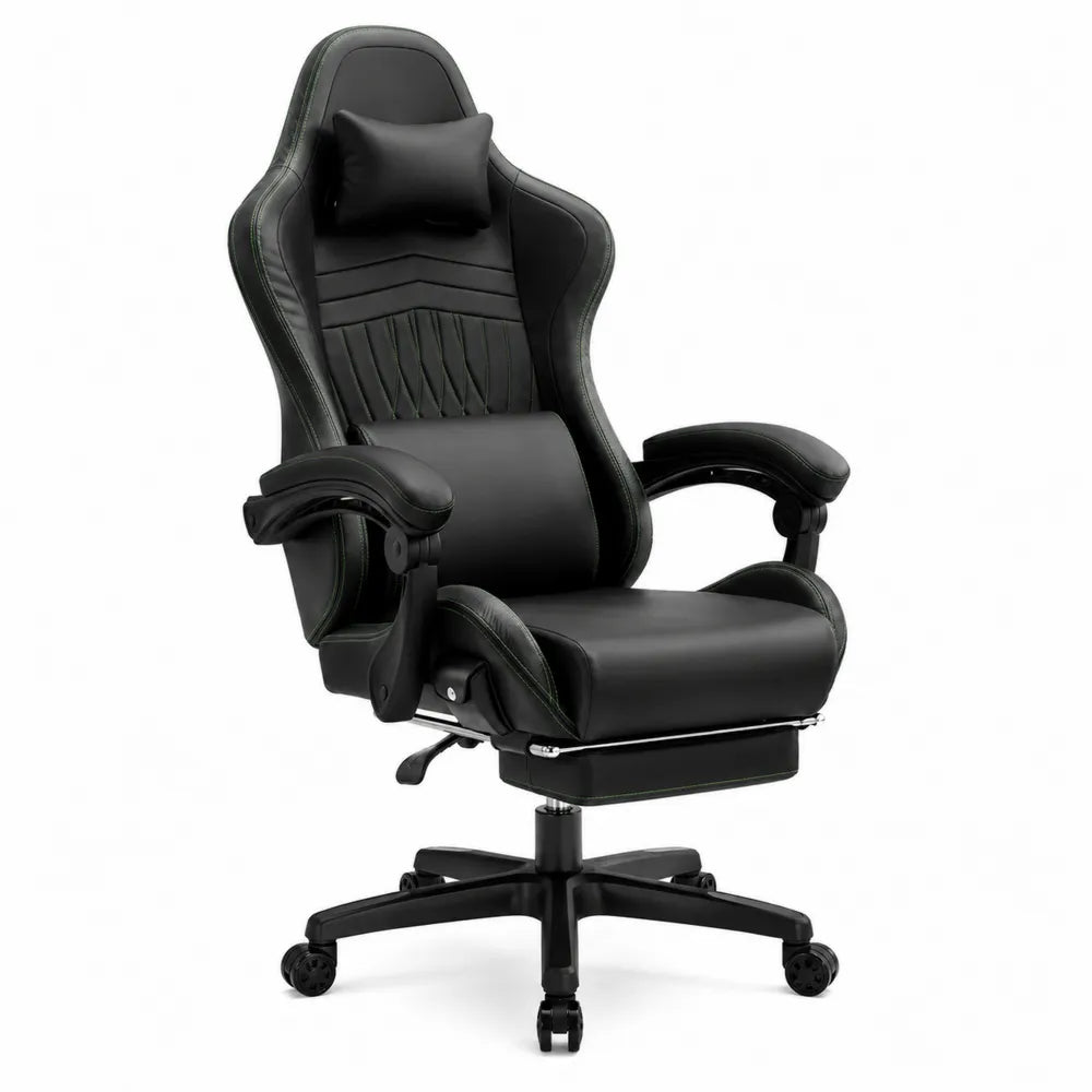 Chaise de bureau en cuir synthétique avec repose-pieds noir