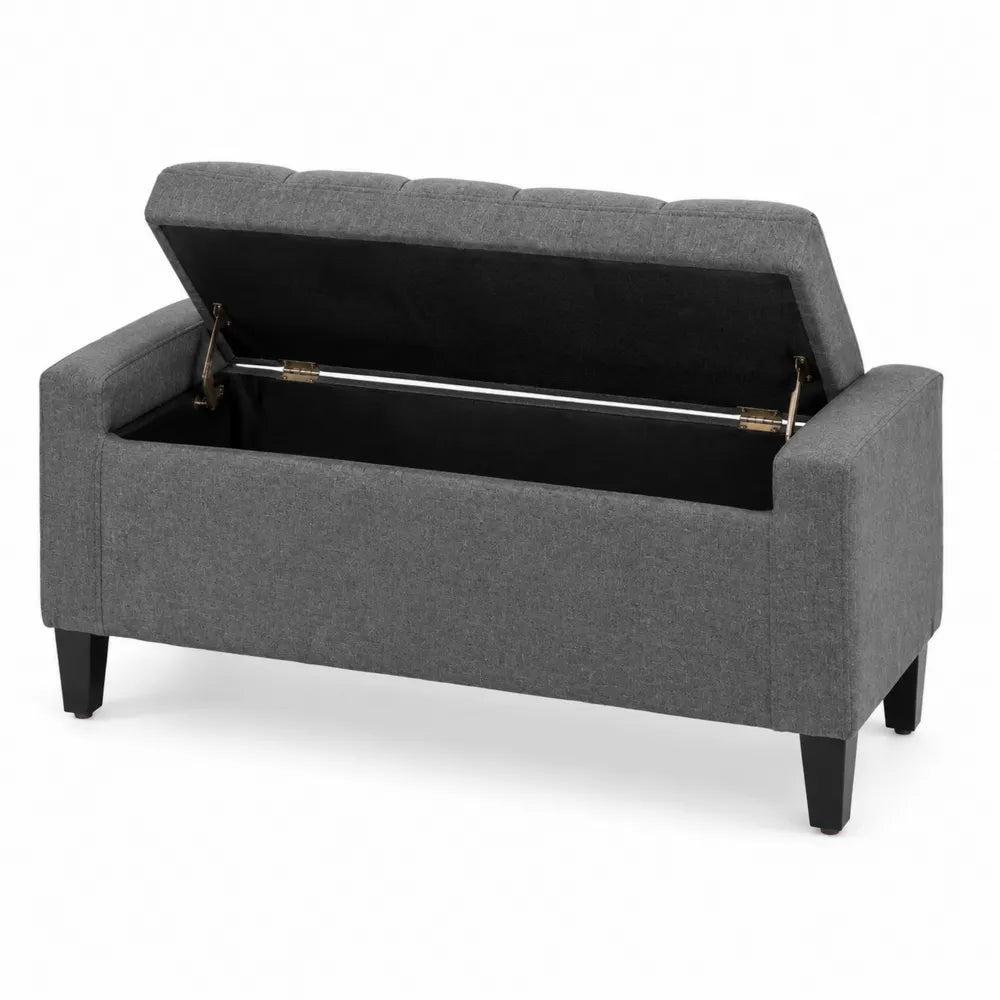 Banc de rangement en tissu avec pieds en bois