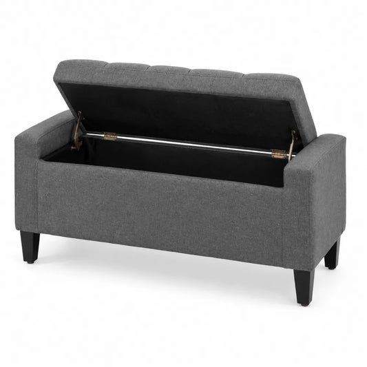 Banc de rangement en tissu avec pieds en bois