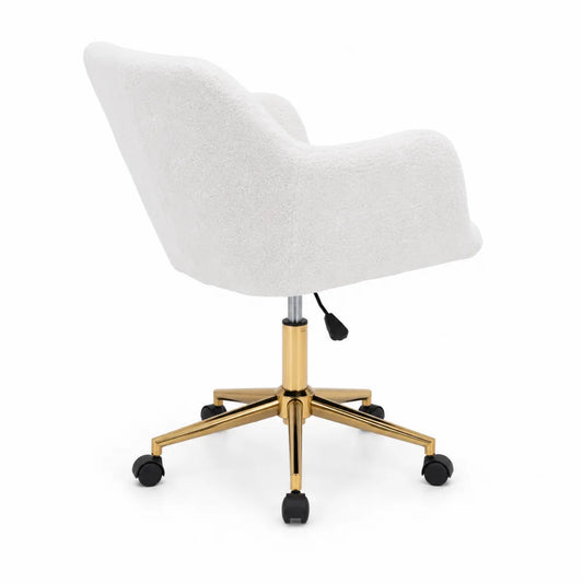 Chaise de Bureau en Polyester Blanc avec Base en Métal Doré Réglable